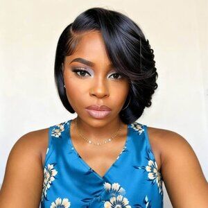 Wear and Go Wigs Side Part Short Bob Wig With Bangs Pre Cut Lace Human Hair Wigs